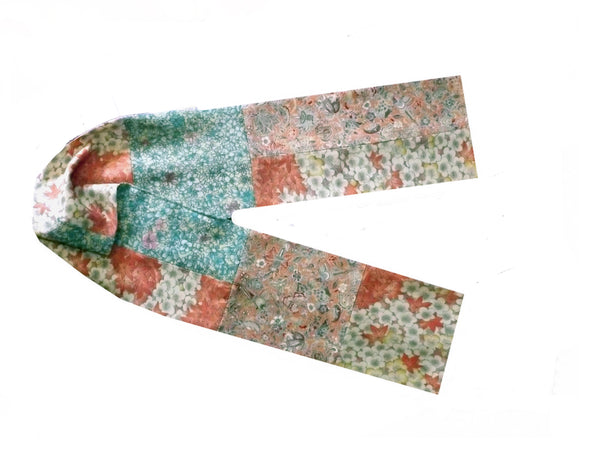 PEACH, PINK & BLUE FLORAL KIMONO SILK SCARF