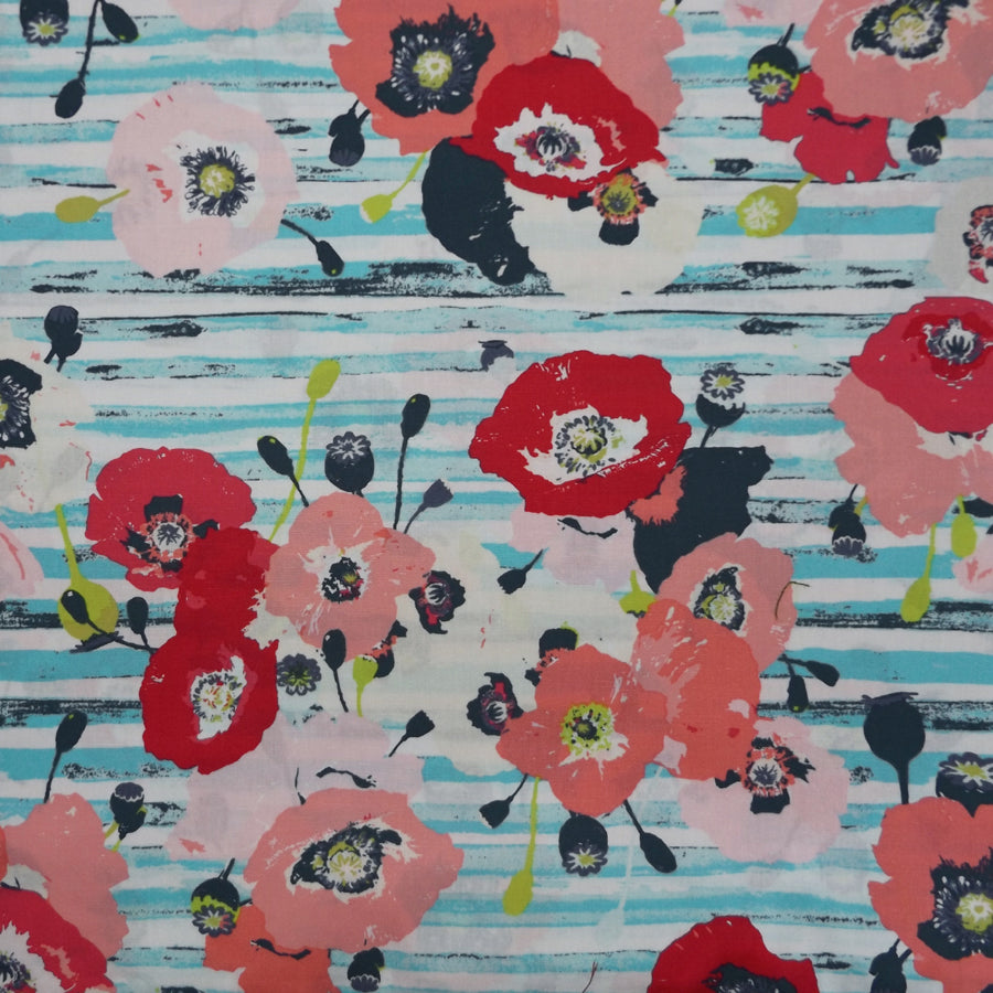 AQUA & PINK FLORAL STRIPE NAPKIN SET