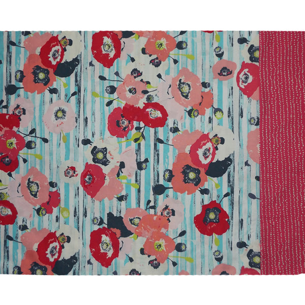 AQUA & PINK FLORAL STRIPE PILLOWCASE