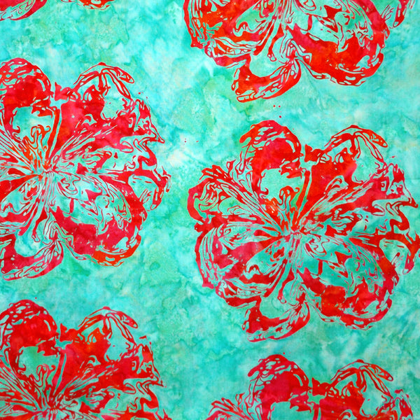 AQUA & RED BIG BLOSSOM BATIK HANDKERCHIEF