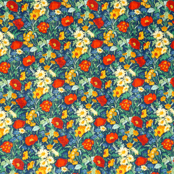 RED, GOLD & BLUE FLORAL 'FLORENCE MAY' LIBERTY LAWN COTTON HANDKERCHIEF