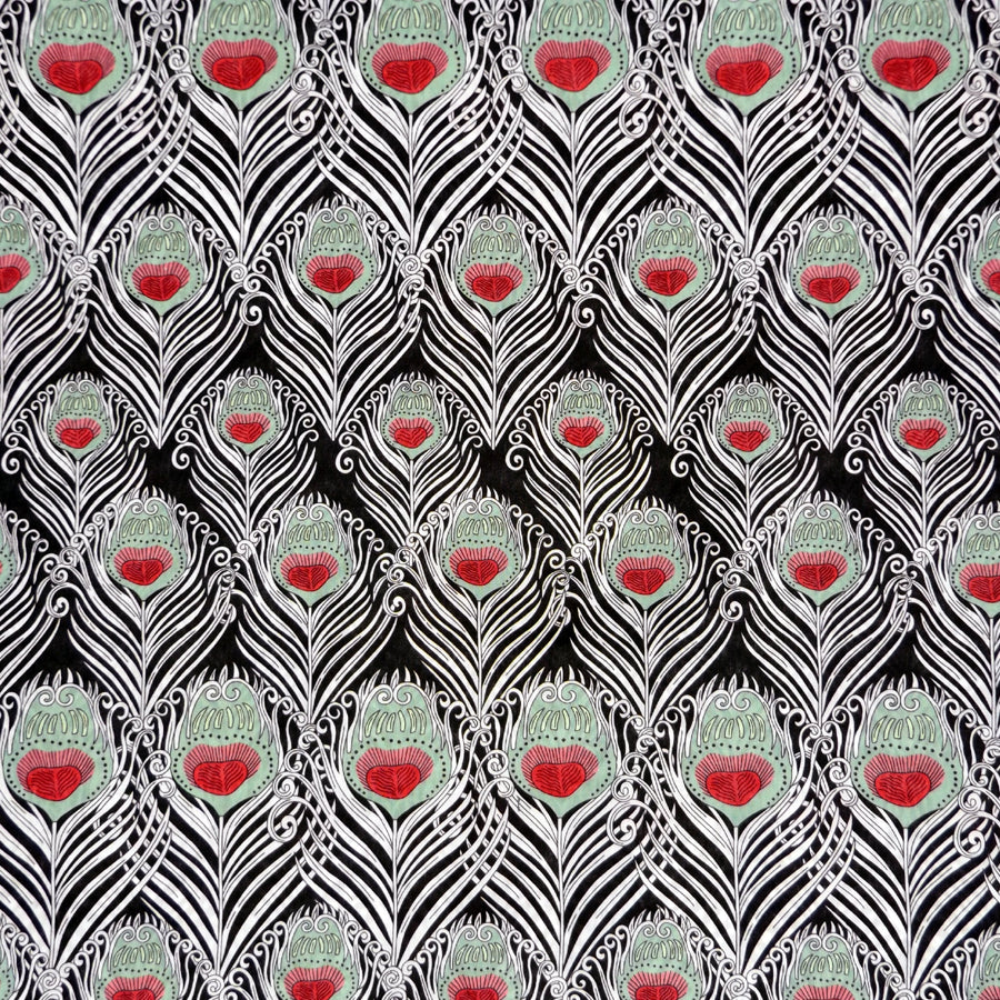 BLACK & RED FEATHER PRINT 'CAESAR' LIBERTY LAWN COTTON HANDKERCHIEF