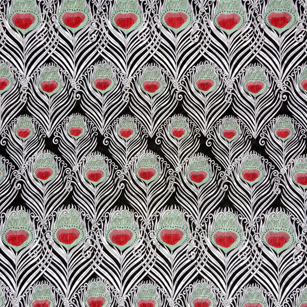BLACK & RED FEATHER PRINT 'CAESAR' LIBERTY LAWN COTTON HANDKERCHIEF