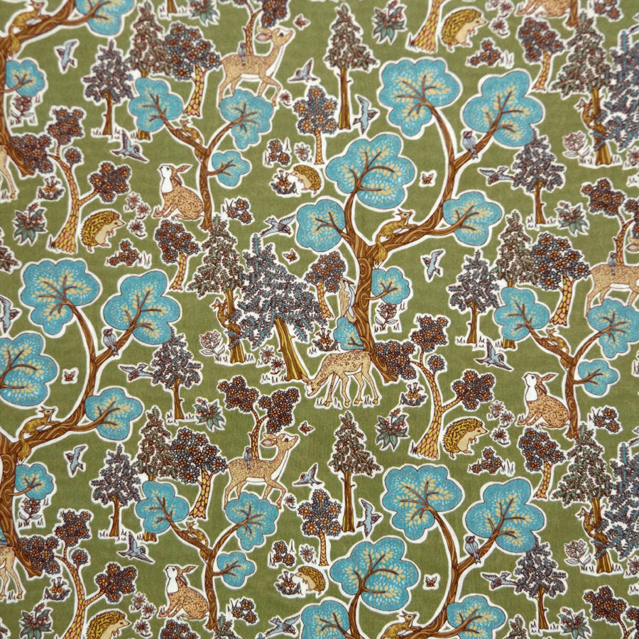 TEAL & SAGE PRINT 'DOE A DEER' LIBERTY LAWN COTTON HANDKERCHIEF