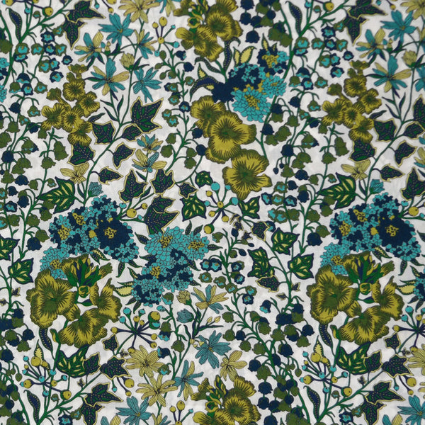 BLUE & GREEN FLORAL 'EDNA BERRY' LIBERTY LAWN COTTON HANDKERCHIEF