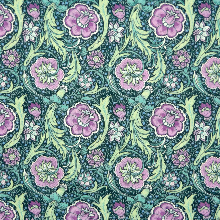 TEAL & LILAC FLORAL 'FINESSE'  LIBERTY ORGANIC LAWN COTTON HANDKERCHIEF