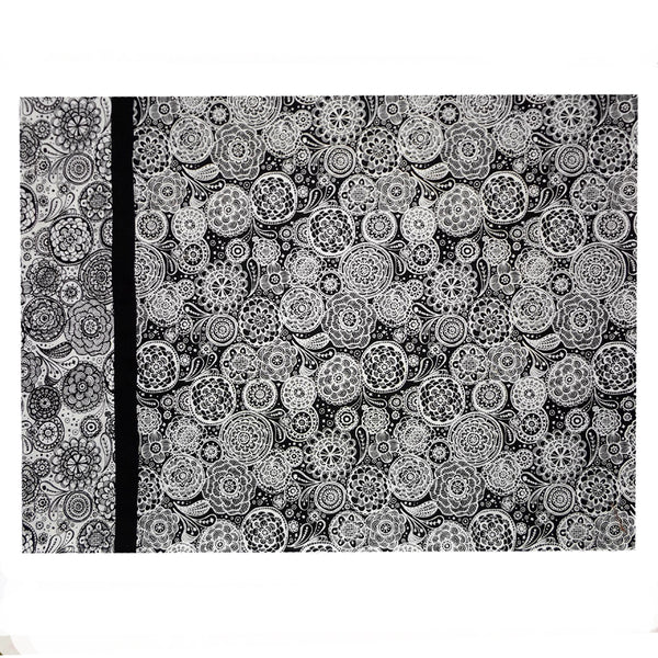 WHITE ON BLACK FLORAL MEDALLIONS PILLOWCASE