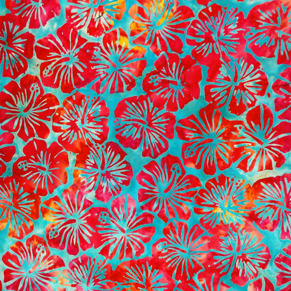 BLUE & RED HIBISCUS BATIK HANDKERCHIEF