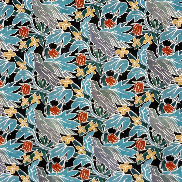 BLUE & GREY BIRD PRINT 'HUCKLE' LIBERTY LAWN COTTON HANDKERCHIEF