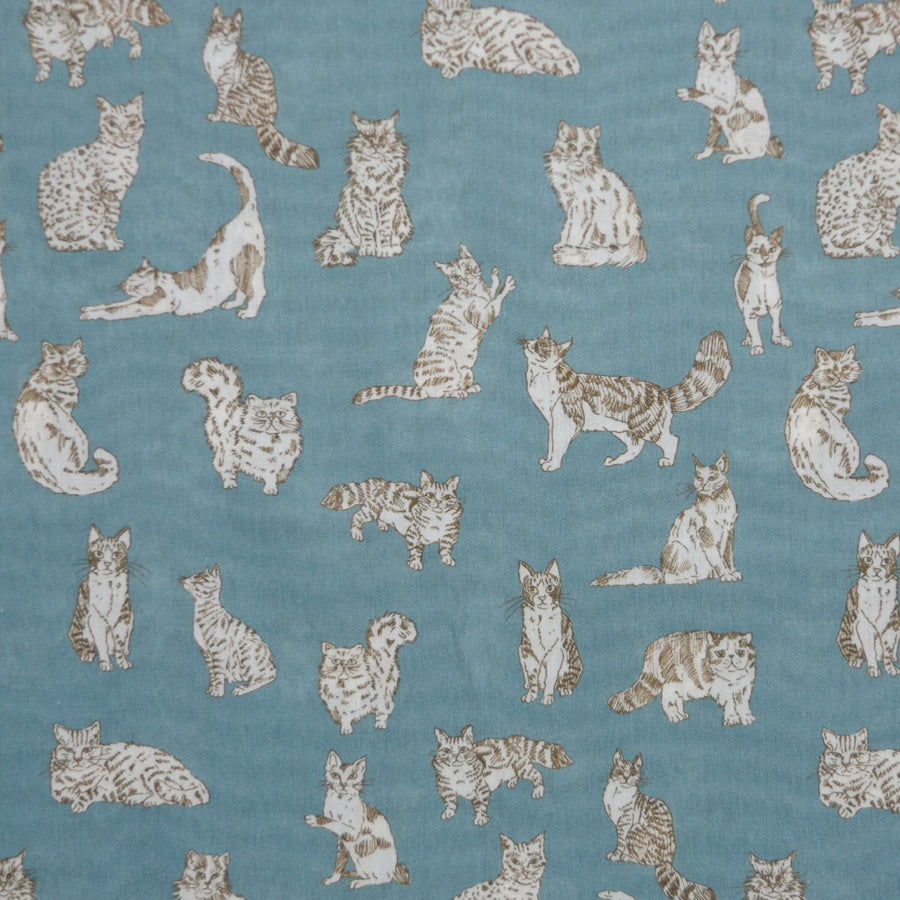 PLAYFUL CAT PRINT 'MEOW' ORGANIC LIBERTY LAWN COTTON HANDKERCHIEF