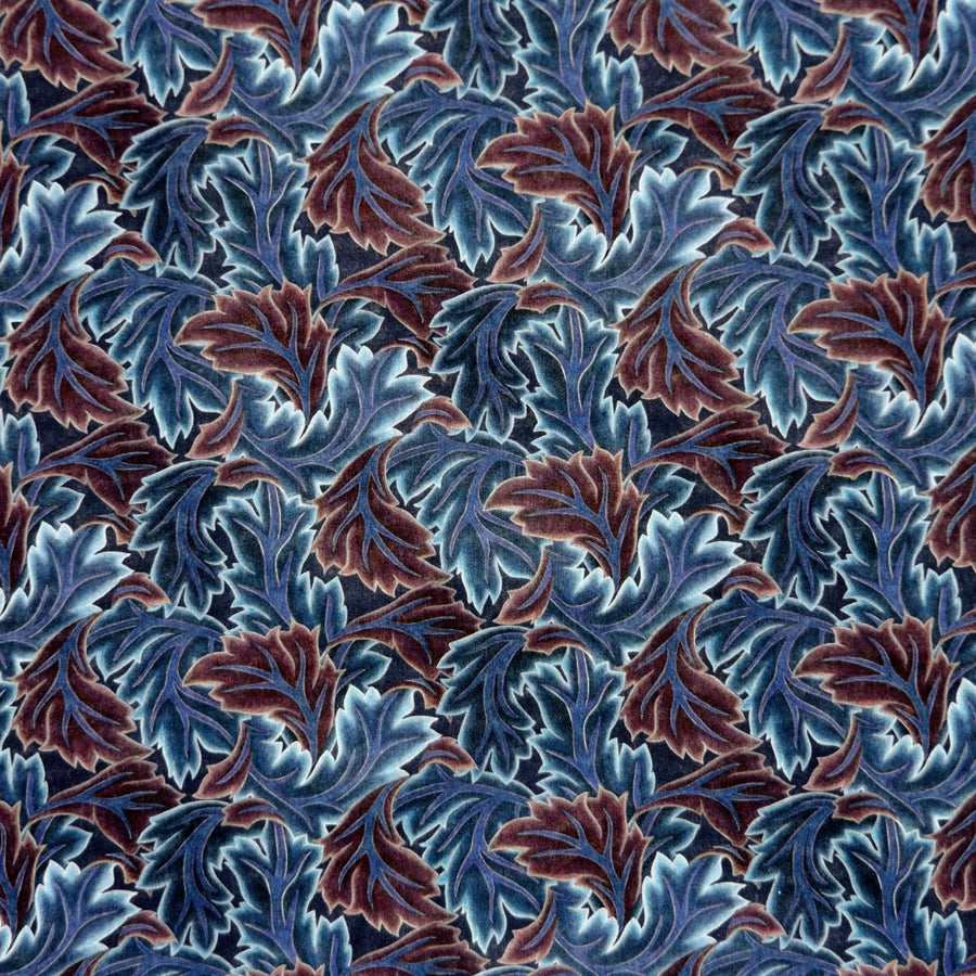 BLUE & BURGUNDY LEAF 'MIDNIGHT CANOPY' LIBERTY LAWN COTTON HANDKERCHIEF