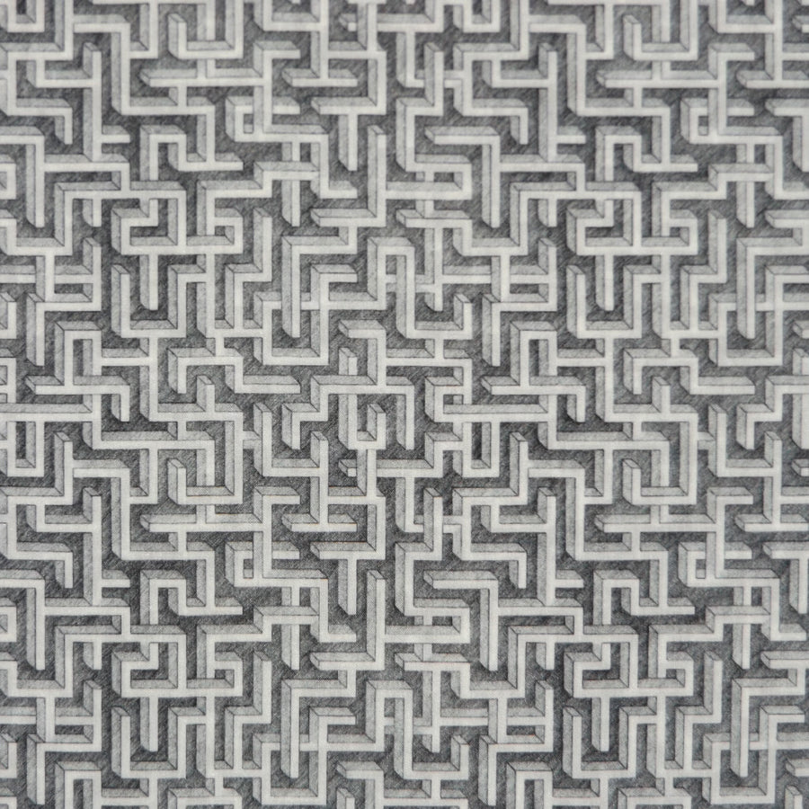 GREY & WHITE 'MINOS MAZE' LIBERTY LAWN COTTON HANDKERCHIEF