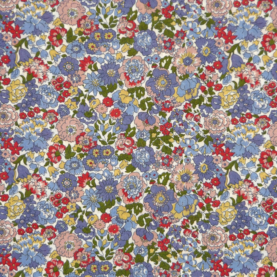 RED & PERIWINKLE FLORAL 'NELL ANNIE & MAY' LIBERTY LAWN COTTON HANDKERCHIEF