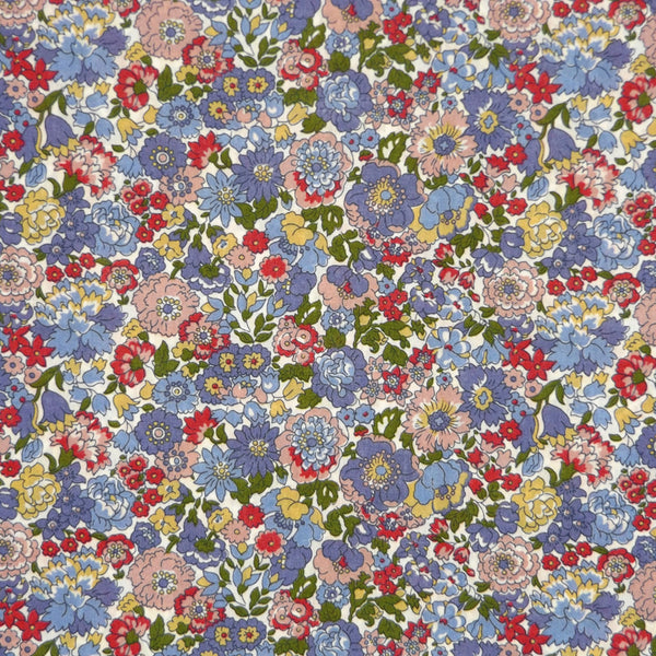 RED & PERIWINKLE FLORAL 'NELL ANNIE & MAY' LIBERTY LAWN COTTON HANDKERCHIEF