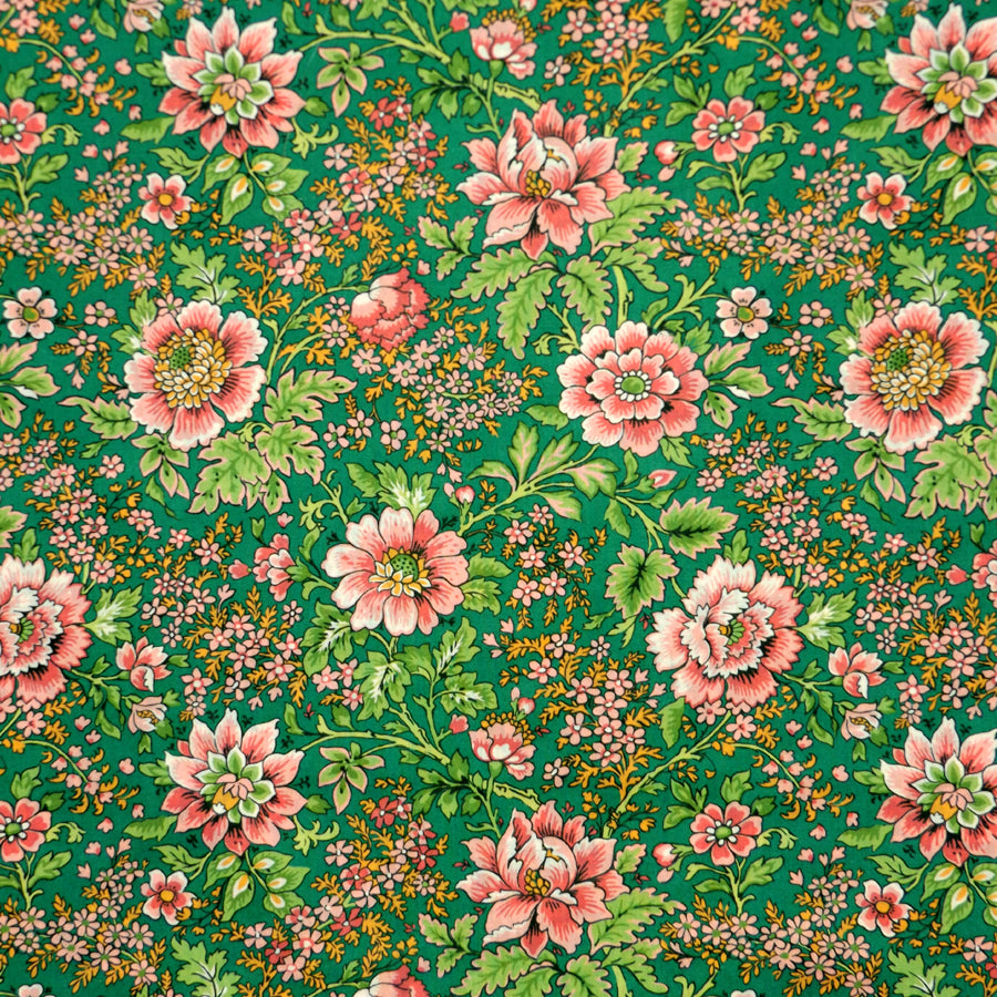PINK & GREEN FLORAL 'VINE GARDEN' LIBERTY LAWN COTTON HANDKERCHIEF