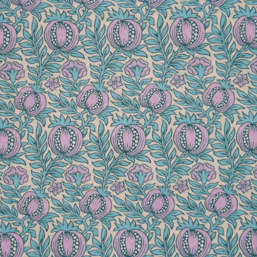 LAVENDER & AQUA PRINT 'POMEGRANATE LEAF' LIBERTY LAWN COTTON HANDKERCHIEF