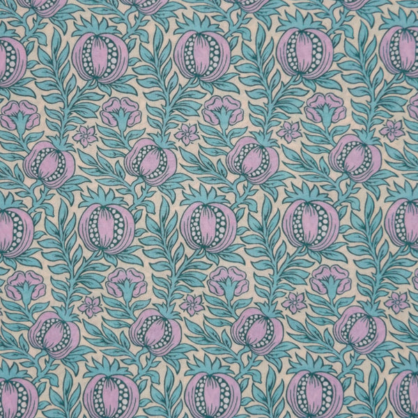 LAVENDER & AQUA PRINT 'POMEGRANATE LEAF' LIBERTY LAWN COTTON HANDKERCHIEF