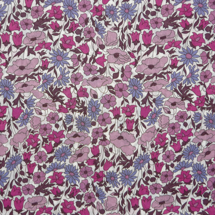 LAVENDER & MULTICOLOR 'POPPY & DAISY' LIBERTY LAWN COTTON HANDKERCHIEF