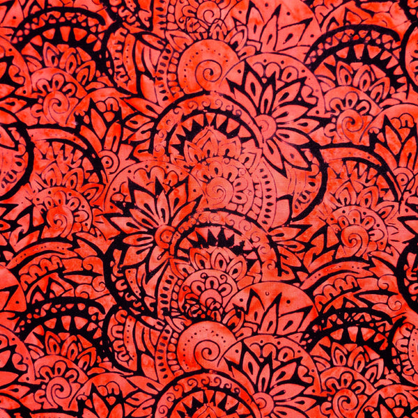 CORAL RED FLORAL SWIRLS BATIK HANDKERCHIEF