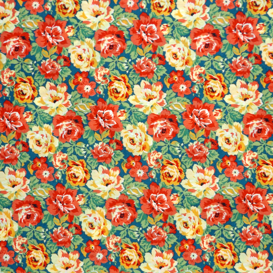 RED & YELLOW FLORAL VINTAGE LIBERTY LAWN COTTON POCKET SQUARE HANDKERCHIEF
