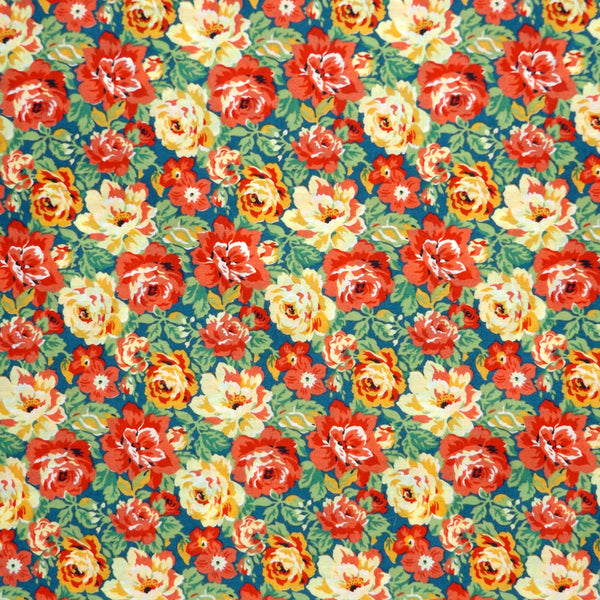 RED & YELLOW FLORAL VINTAGE LIBERTY LAWN COTTON HANDKERCHIEF