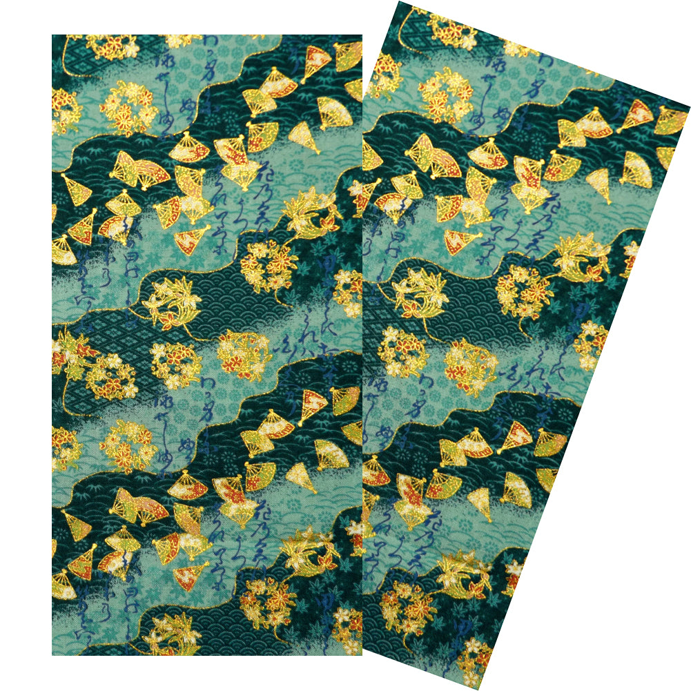 TEAL FLOATING FANS & FLOWERS NAPKIN SET