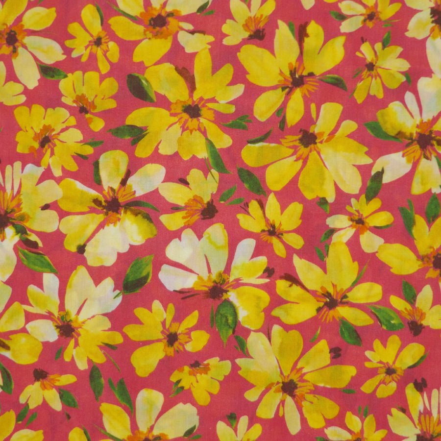 YELLOW & ROSE FLORAL 'WATERCOLOUR PETALS' LIBERTY LAWN COTTON HANDKERCHIEF
