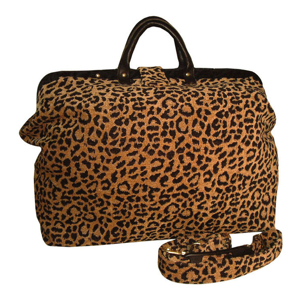 BLACK & GOLD LEOPARD CHENILLE CARPET BAG