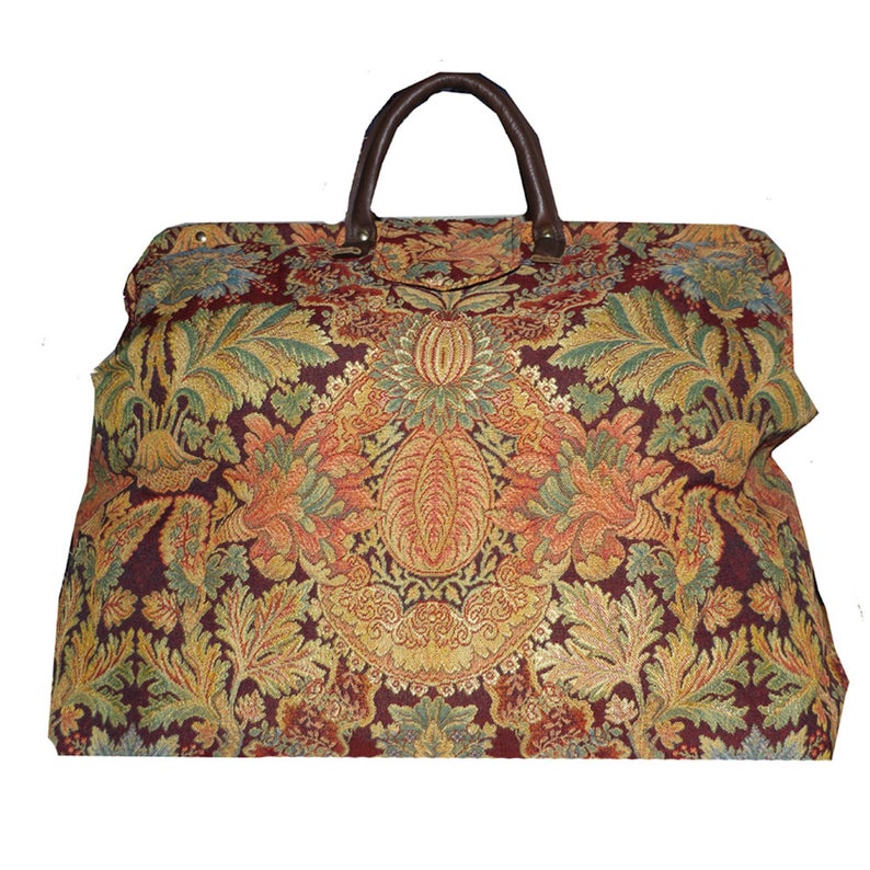 BURGUNDY FLORAL MEDALLION TAPESTRY CARPET BAG