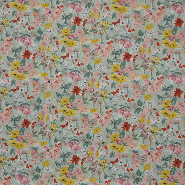 GREEN & MULTICOLOR FLORAL 'CALIFORNIA BLOOM' LIBERTY LAWN COTTON HANDKERCHIEF
