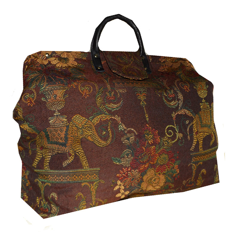 ELEPHANTS & FLOWERS WOVEN TAPESTRY CARPET BAG