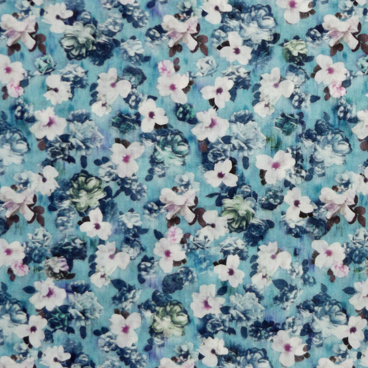 BLUE FLORAL 'ENCORE' LIBERTY ORGANIC LAWN COTTON HANDKERCHIEF