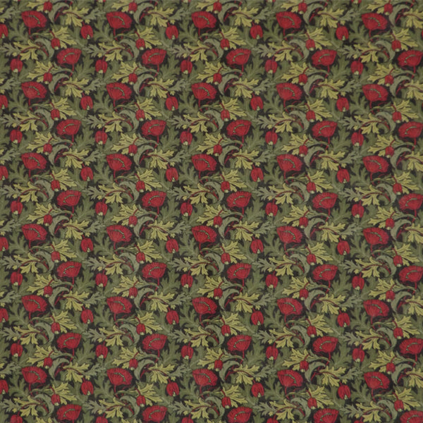 RED & GREEN FLORAL 'PLUME POPPY' LIBERTY LAWN COTTON HANDKERCHIEF