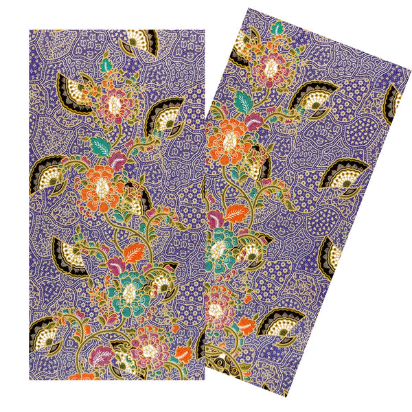 PURPLE & MULTICOLOR FANS & FLOWERS BATIK NAPKIN SET