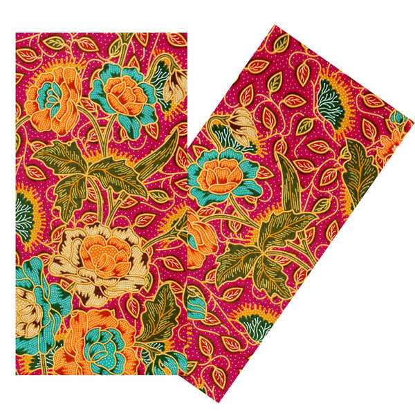 RASPBERRY & MULTICOLOR FLORAL BATIK NAPKIN SET